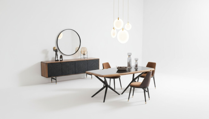 Eetkamer set tafel 4 stoelen dressoir spiegel 7-delige groep eethoek.