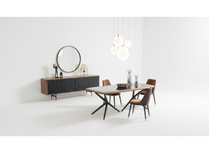Eetkamer set tafel 4 stoelen dressoir spiegel 7-delige groep eethoek.