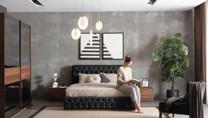 Bed kledingkast 2x nachtkastje luxe slaapkamer gestoffeerd design nieuw