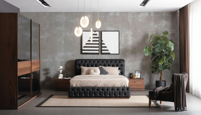 Bed kledingkast 2x nachtkastje luxe slaapkamer gestoffeerd design nieuw