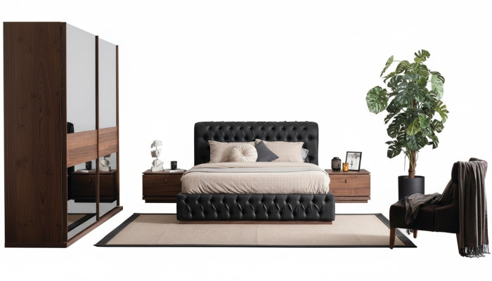 Bed kledingkast 2x nachtkastje luxe slaapkamer gestoffeerd design nieuw