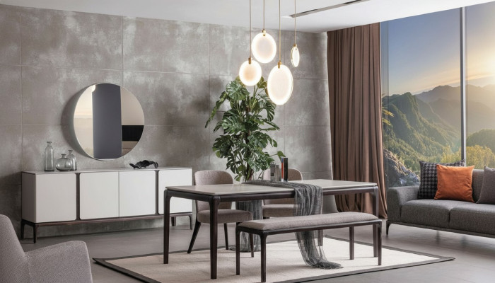 Eetkamerset Tafel 2x stoelen Dressoir Spiegel Bank 6-delig eetgroep Nieuw