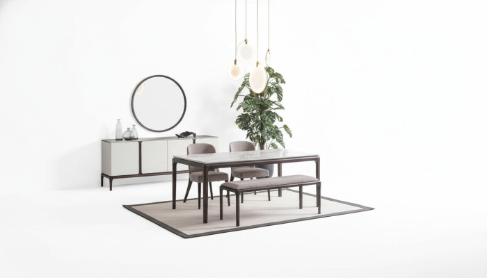 Eetkamerset Tafel 2x stoelen Dressoir Spiegel Bank 6-delig eetgroep Nieuw