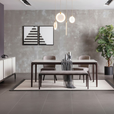 Eetkamer eettafel luxe meubels ontwerp materiaal hout moderne grijs.