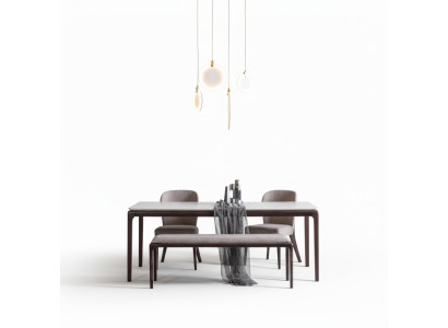Eetkamer eettafel luxe meubels ontwerp materiaal hout moderne grijs.