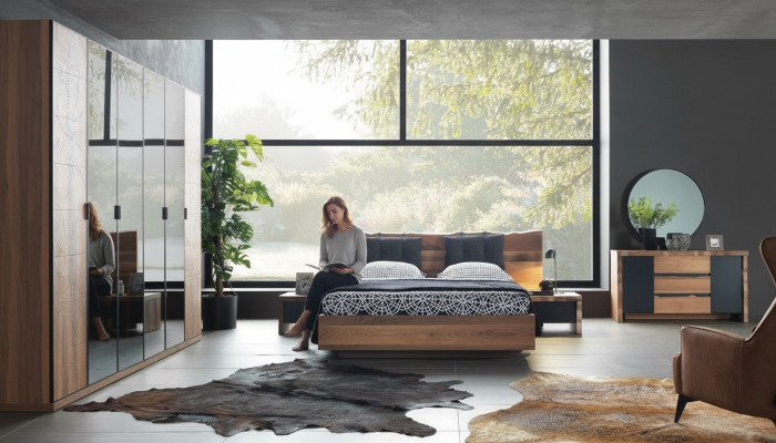 Slaapkamer Bed 2x Nachtkastje Kledingkast Commode Spiegel Set 6-delig