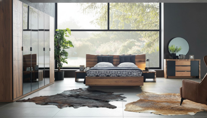 Slaapkamer Bed 2x Nachtkastje Kledingkast Commode Spiegel Set 6-delig