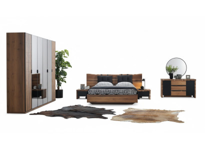Slaapkamer Bed 2x Nachtkastje Kledingkast Commode Spiegel Set 6-delig
