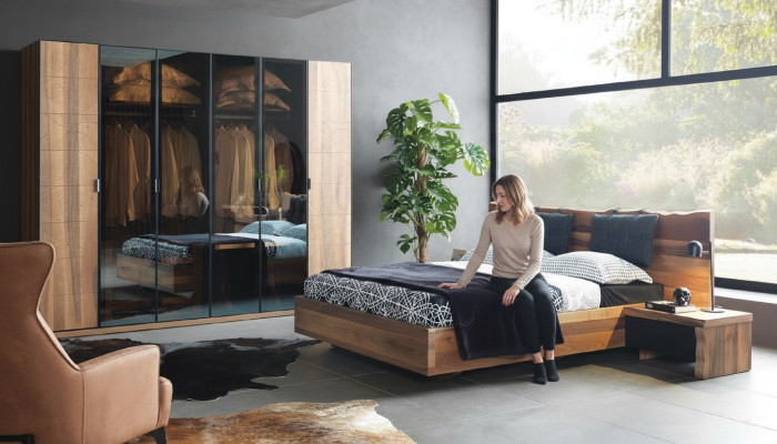 Slaapkamer Bed 2x Nachttafel Kledingkast Set van hout Moderne set