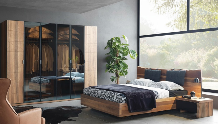Slaapkamer Bed 2x Nachttafel Kledingkast Set van hout Moderne set