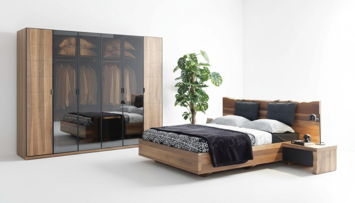 Slaapkamer Bed 2x Nachttafel Kledingkast Set van hout Moderne set