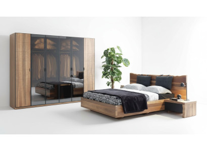 Slaapkamer Bed 2x Nachttafel Kledingkast Set van hout Moderne set