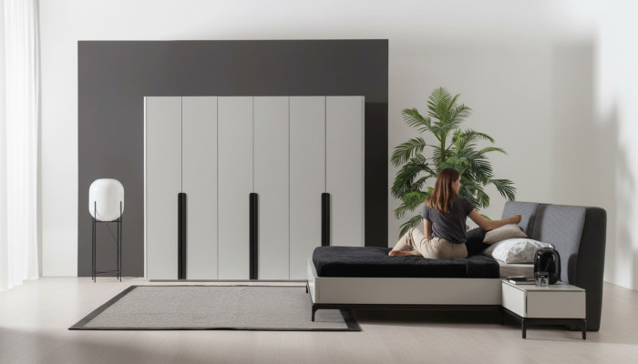 Bed 2x Nachtkastje Kledingkast Luxe Hout Slaapkamer Hotel Inrichting 4-delig.