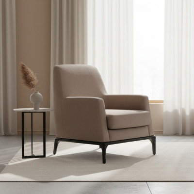 Woonkamerstoel Ontwerp Bank Luxe Bekleding Modern Bruin Hout Textiel