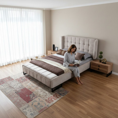 Bed Dubbel bed Meubels Inrichting Slaapkamer Ontwerp Stof Textiel Nieuw