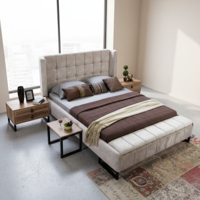 Bed Dubbel bed Meubels Inrichting Slaapkamer Ontwerp Stof Textiel Nieuw
