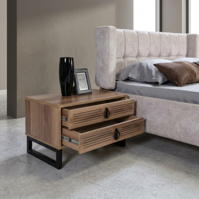 Slaapkamer nachtkastje design bijzettafel hout met metaal luxe nieuw