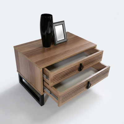 Slaapkamer nachtkastje design bijzettafel hout met metaal luxe nieuw