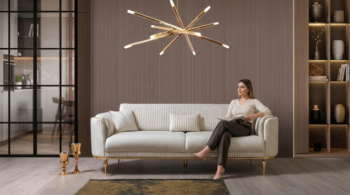 Bankstel 3-zitter Designerbank Bank Stoffbanken Textiel Wit Modern Driepersoons