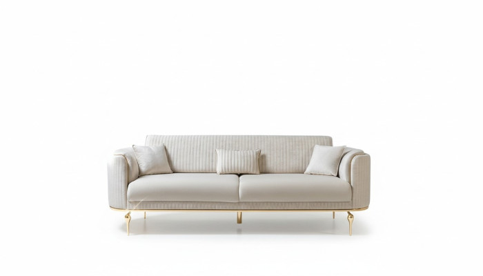 Bankstel 3-zitter Designerbank Bank Stoffbanken Textiel Wit Modern Driepersoons