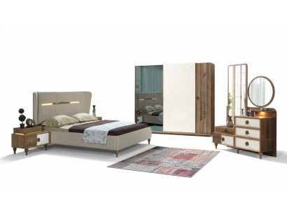 Slaapkamer set Bed 2x Nachtkastjes 5-delig Design Textiel Hout Kledingkast.