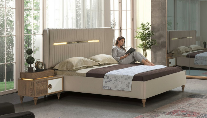 Slaapkamer Bed Gestoffeerd Ontwerp Luxe Tweepersoons Hotel Bedden Houten Meubelen