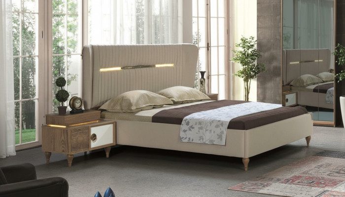 Slaapkamer Bed Gestoffeerd Ontwerp Luxe Tweepersoons Hotel Bedden Houten Meubelen