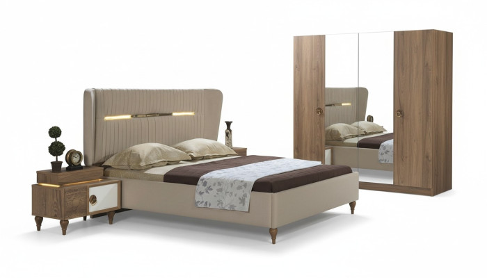 Slaapkamer Bed Gestoffeerd Ontwerp Luxe Tweepersoons Hotel Bedden Houten Meubelen
