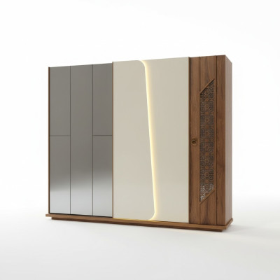 Slaapkamer kledingkast kast houten ontwerp bruin luxe LED-kasten
