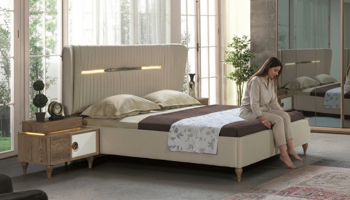 Slaapkamer nachtkastje bijzettafel ontwerp modern nieuw bruin hout