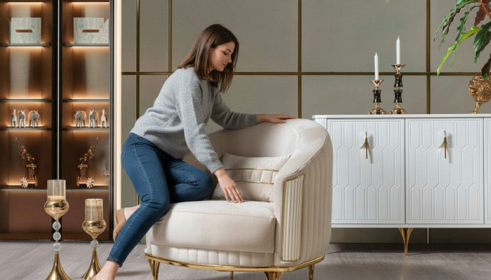 Woonkamer luxe fauteuil 1-zits bank meubilair nieuw modern beige