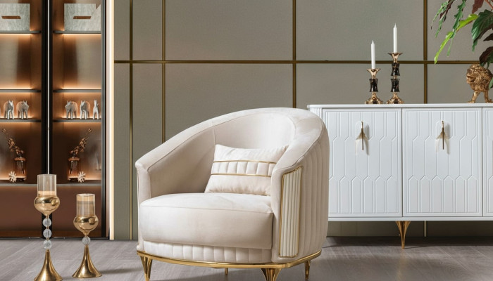 Woonkamer luxe fauteuil 1-zits bank meubilair nieuw modern beige