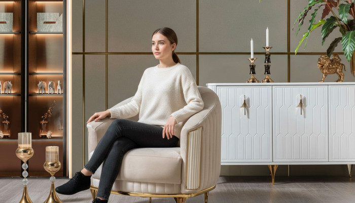 Woonkamer fauteuil 1-zits bank stoffering luxe textiel nieuw design  Woonkamer fauteuil 1-zits bank luxueuze stoffering van nieuw design textiel.