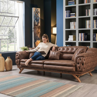 Bankstel 3-zits Chesterfield stof bank gestoffeerd bankstellen kunstleer banken