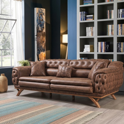 Bankstel 3-zits Chesterfield stof bank gestoffeerd bankstellen kunstleer banken