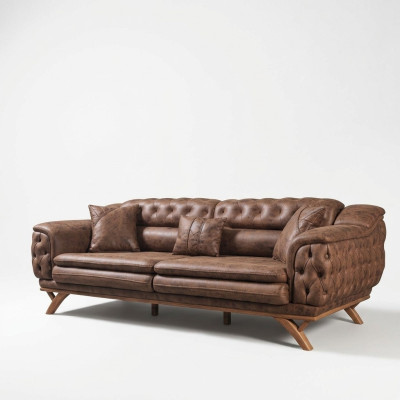 Bankstel 3-zits Chesterfield stof bank gestoffeerd bankstellen kunstleer banken