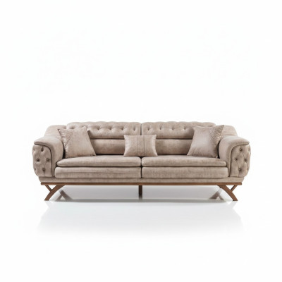 Chesterfield 3-zits Beige Design Banken Gestoffeerde Bankstellen Textiel Bank