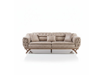 Chesterfield 3-zits Beige Design Banken Gestoffeerde Bankstellen Textiel Bank