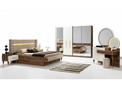 Slaapkamer Bed 2x Nachtkastjes 5-delige Set Compleet Design Meubels Luxe