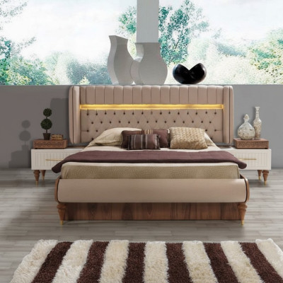 Bed bekleding ontwerp luxe dubbel hotel Chesterfield houten meubels nieuw.