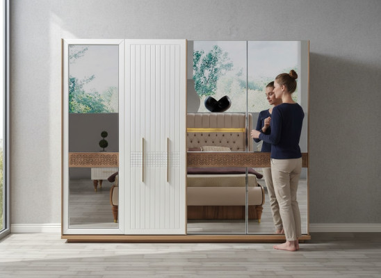 Slaapkamer luxe kledingkast hout met glas design Modern nieuw