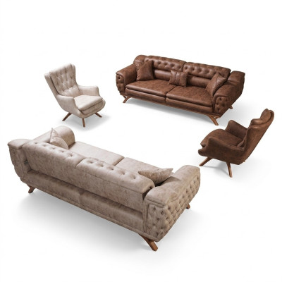 Sofa-set 3 3 1 1-zitsbank bekleding Chesterfield meubelsetten Zitmeubelen
