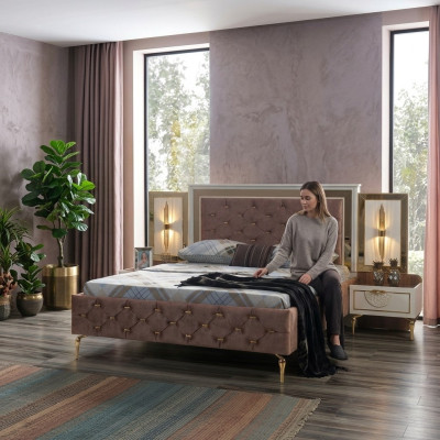 Slaapkamer Bed Ontwerp Inrichting Luxe Gestoffeerde Bedden Bruin Modern