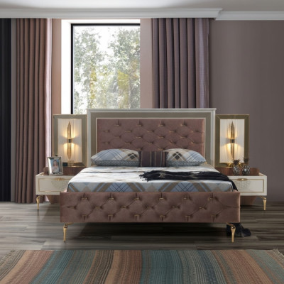 Slaapkamer Bed Ontwerp Inrichting Luxe Gestoffeerde Bedden Bruin Modern