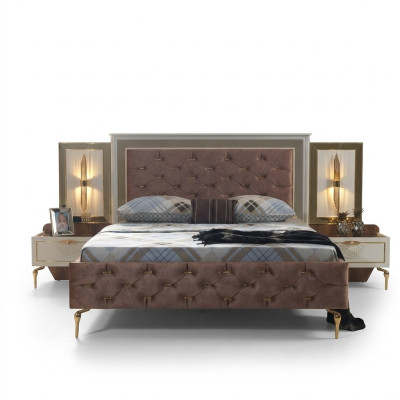 Slaapkamer Bed Ontwerp Inrichting Luxe Gestoffeerde Bedden Bruin Modern