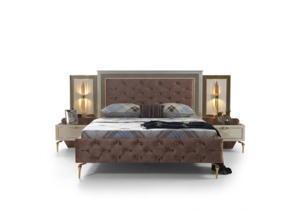 Slaapkamer Bed Ontwerp Inrichting Luxe Gestoffeerde Bedden Bruin Modern