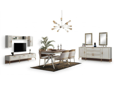 Eetkamer eetgroep set tafel 4x stoelen dressoir 2x spiegel 8-delig nieuw