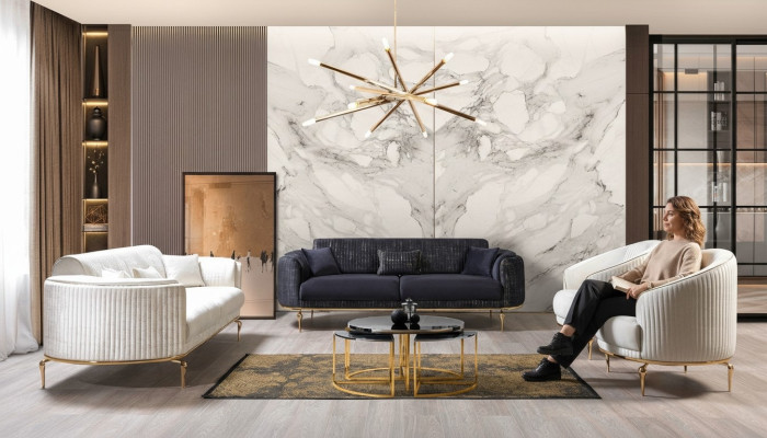 Sofaset 3311 set 3-zits bank gestoffeerd meubilair textiel stof luxe nieuw
