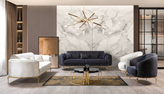 Sofaset 3311 set 3-zits bank gestoffeerd meubilair textiel stof luxe nieuw