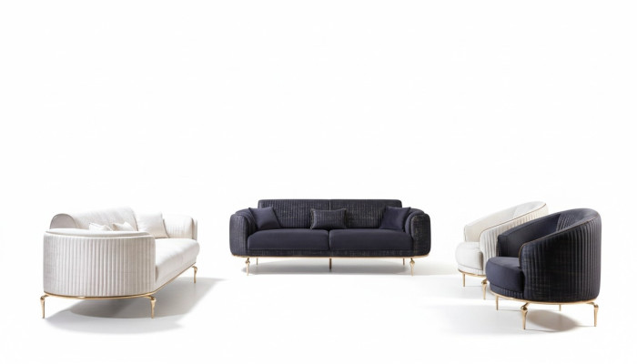 Sofaset 3311 set 3-zits bank gestoffeerd meubilair textiel stof luxe nieuw